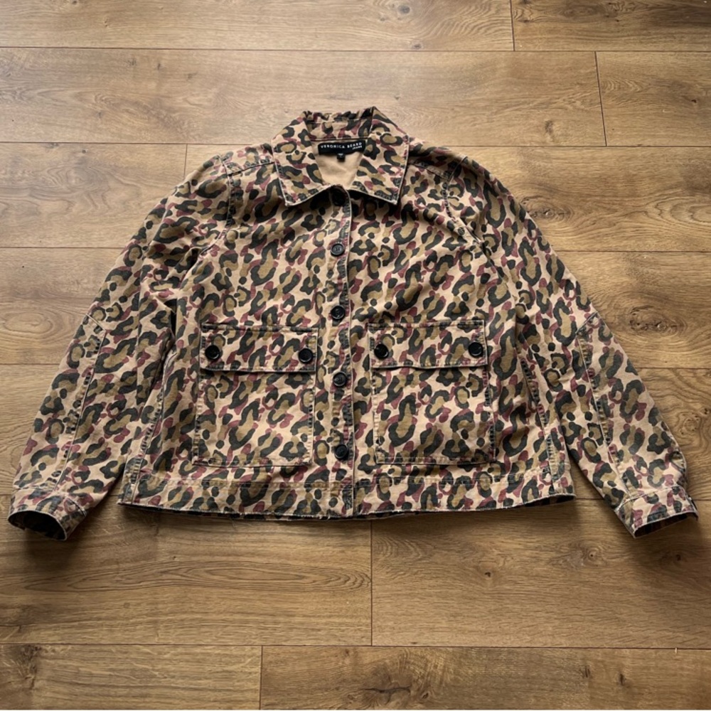 Veronica Beard Leopard Print Denim Button-Up Jacket Women’s Large